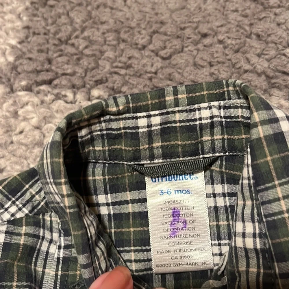 Gymboree Green Blue Plaid Button Up Shirt Size 3-6 months